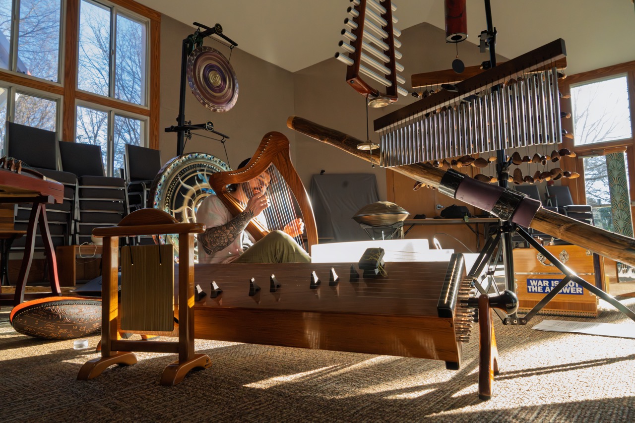 Harp and chimes by the window