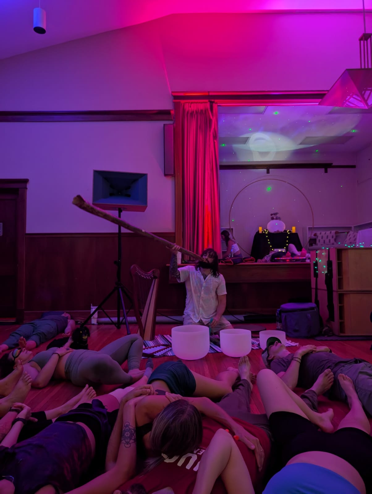 Sound bath under pink lights